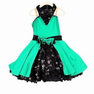 Revolution Dancewear Girls Sz MC 10 /12 Dress Style 741 Emerald City Green Black